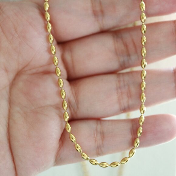 Rice Beads Style Chain Necklace Gold Plated Stainless Steel High Quality - Picture 3 of 4